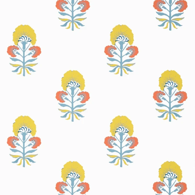 Thibaut T16212 Kismet Tybee Bud Coral and Yellow - tapeta w symetryczne kwiaty