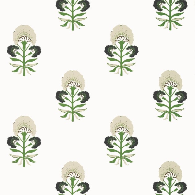 Thibaut T16214 Kismet Tybee Bud Black and Green - tapeta w symetryczne kwiaty
