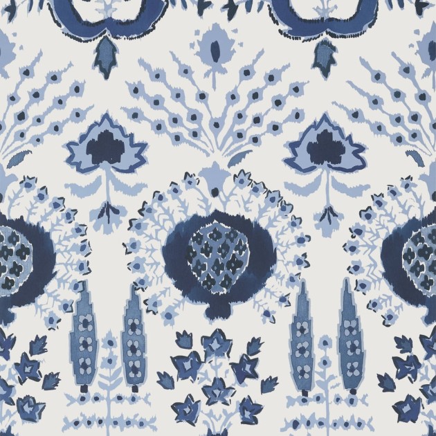 Thibaut T16239 Kismet Mendoza Suzani Blue and White - tapeta w motyw suzani