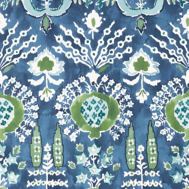 Thibaut T16241 Kismet Mendoza Suzani Blue and Green on Navy - tapeta w motyw suzani