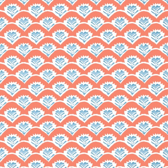 Thibaut T16254 Kismet Emily Coral and Blue - tapeta w stylizowane kwiaty