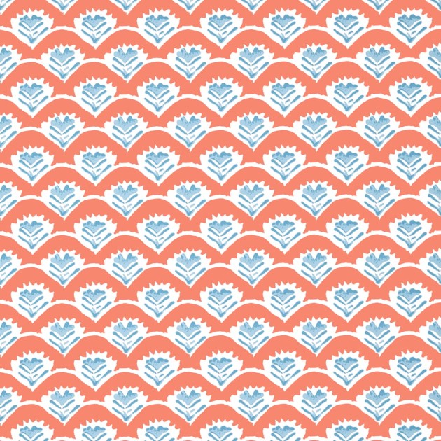 Thibaut T16254 Kismet Emily Coral and Blue - tapeta w stylizowane kwiaty