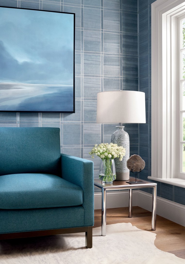 Thibaut T41000 Modern Resource 4 Wood Panel White and Metallic Pewter - tapeta z forniru drewnianego