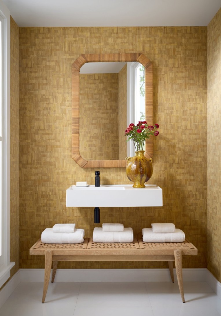 Thibaut T41021 Modern Resource 4 Bamboo Mosaic Putty - tapeta imitująca bambusową matę