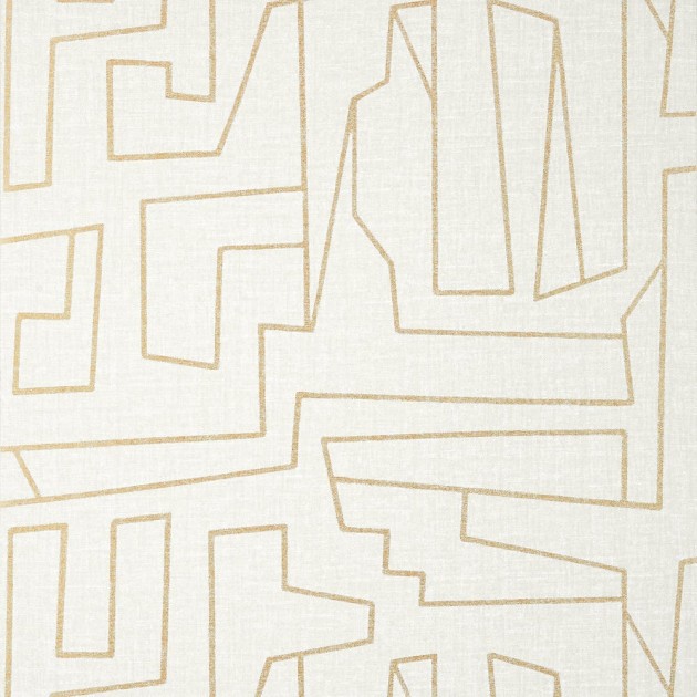 Thibaut T41029 Modern Resource 4 Matrix Metallic Gold on Beige - tapeta imitująca tkaninę w abstrakcyjne linie