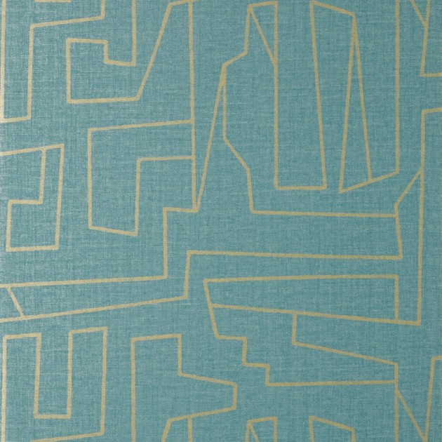Thibaut T41032 Modern Resource 4 Matrix Metallic Gold and Teal - tapeta imitująca tkaninę w abstrakcyjne linie