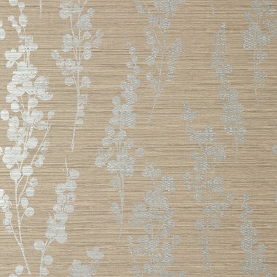 Thibaut T41053 Modern Resource 4 Spring Blooms Metallic Silver on Taupe - tapeta strukturalna w roślinny motyw