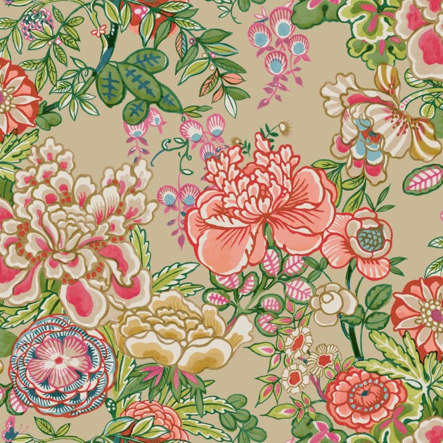 Thibaut T42019 Sojourn Peony Garden Beige - tapeta w piwonie
