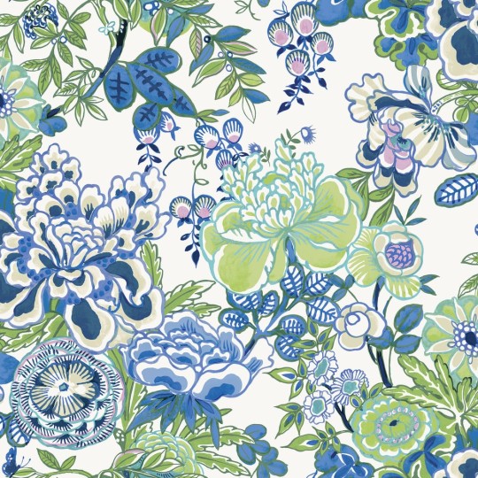 Thibaut T42021 Sojourn Peony Garden Blue and Green - tapeta w piwonie