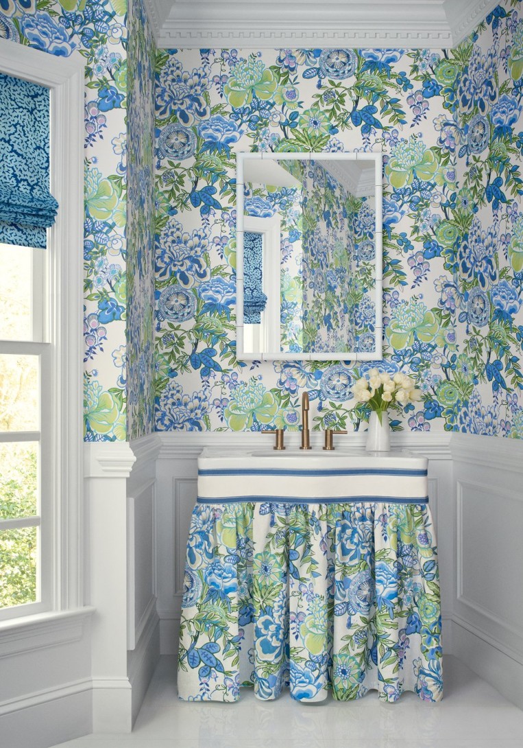 Thibaut T42021 Sojourn Peony Garden Blue and Green - tapeta w piwonie