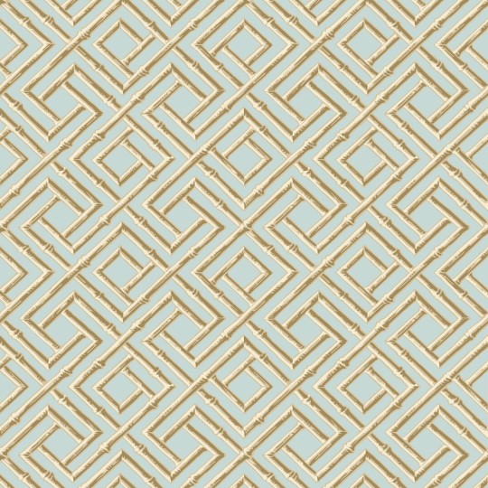 Thibaut T42046 Sojourn French Lattice Blue and Beige - tapeta w bambusową kratownicę