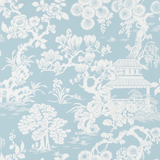 Thibaut T13303 Pavilion Japanese Garden Spa Blue - tapeta w motyw japońskiego ogrodu