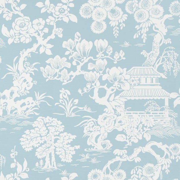 Thibaut T13303 Pavilion Japanese Garden Spa Blue - tapeta w motyw japońskiego ogrodu