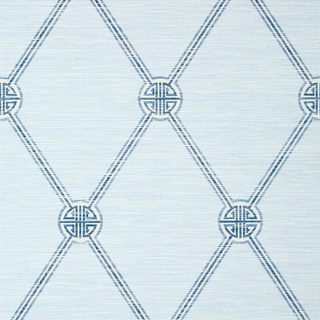 Thibaut T13350 Pavilion Turnberry Trellis Spa Blue - tapeta w kratownicę na tle imitującym materiał