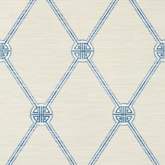 Thibaut T13351 Pavilion Turnberry Trellis Beige and Blue - tapeta w kratownicę na tle imitującym materiał