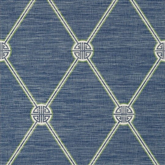Thibaut T13354 Pavilion Turnberry Trellis Navy - tapeta w kratownicę na tle imitującym materiał