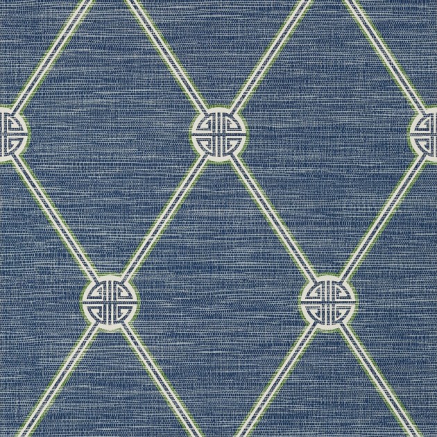 Thibaut T13354 Pavilion Turnberry Trellis Navy - tapeta w kratownicę na tle imitującym materiał