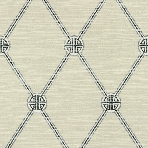 Thibaut T13355 Pavilion Turnberry Trellis Charcoal - tapeta w kratownicę na tle imitującym materiał