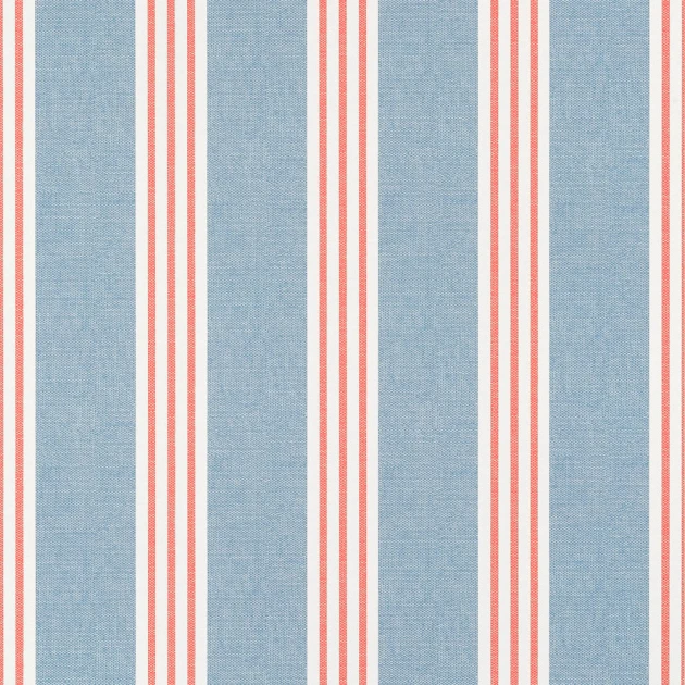 Thibaut T13362 Pavilion Canvas Stripe Blue and Coral - tapeta w paski na tle imitującym materiał