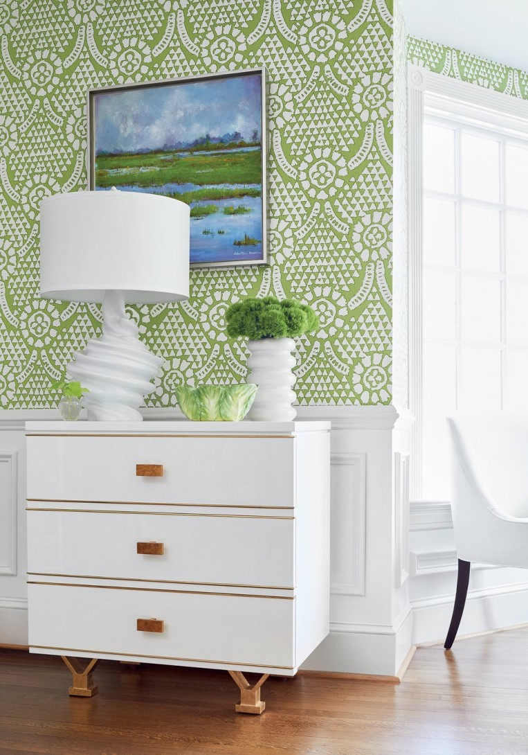 Thibaut T14318 Canopy Chamomile Green - tapeta w ornamenty