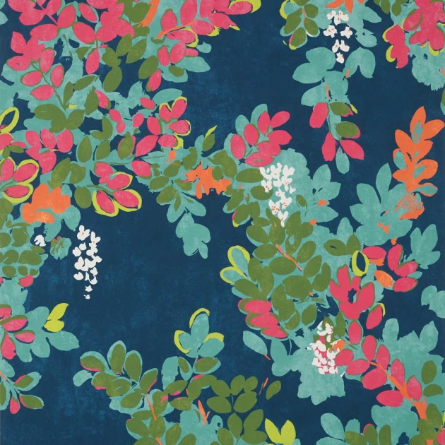 Thibaut T14331 Canopy Central Park Navy and Pink - tapeta w liście i kwiaty