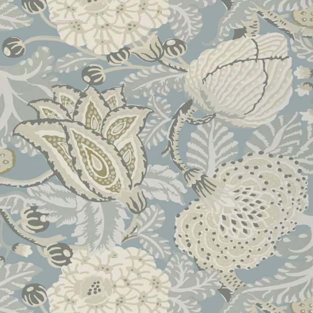 Thibaut T2948 Paramount Mitford Aqua - tapeta w stylizowane kwiaty