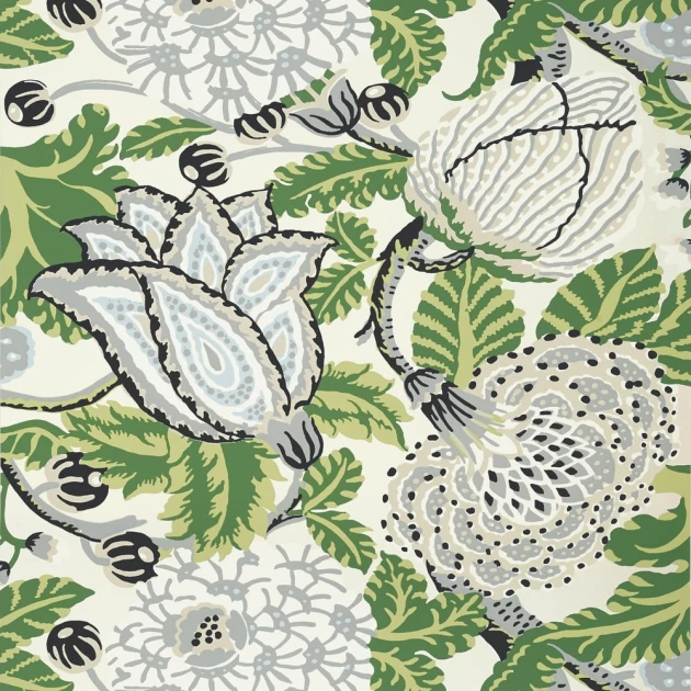 Thibaut T2949 Paramount Mitford Green and White - tapeta w stylizowane kwiaty