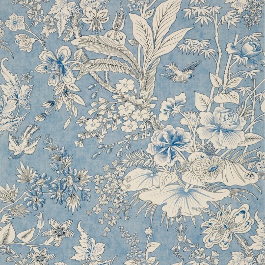 Thibaut T13602 Grand Palace Rosalind Blue - tapeta w liście i ptaki