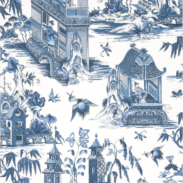 Thibaut T13614 Grand Palace Blue and White - tapeta w scenki rodzajowe