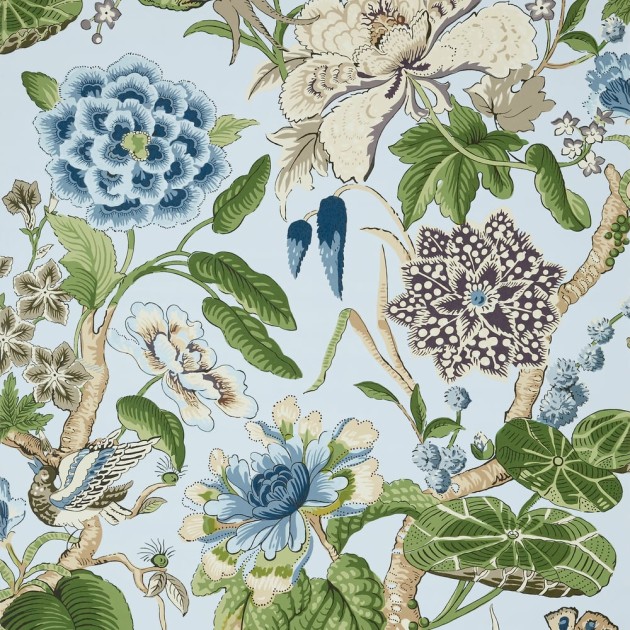 Thibaut T13654 Grand Palace Hill Garden Spa Blue - tapeta w kwiaty i liście