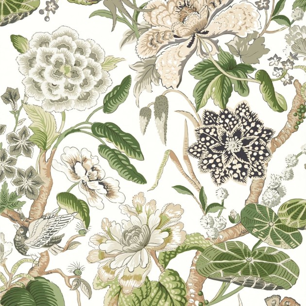 Thibaut T13656 Grand Palace Hill Garden White and Green - tapeta w kwiaty i liście