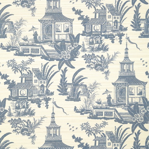 Thibaut T13653 Grand Palace Empress Court Navy - tapeta w pagody