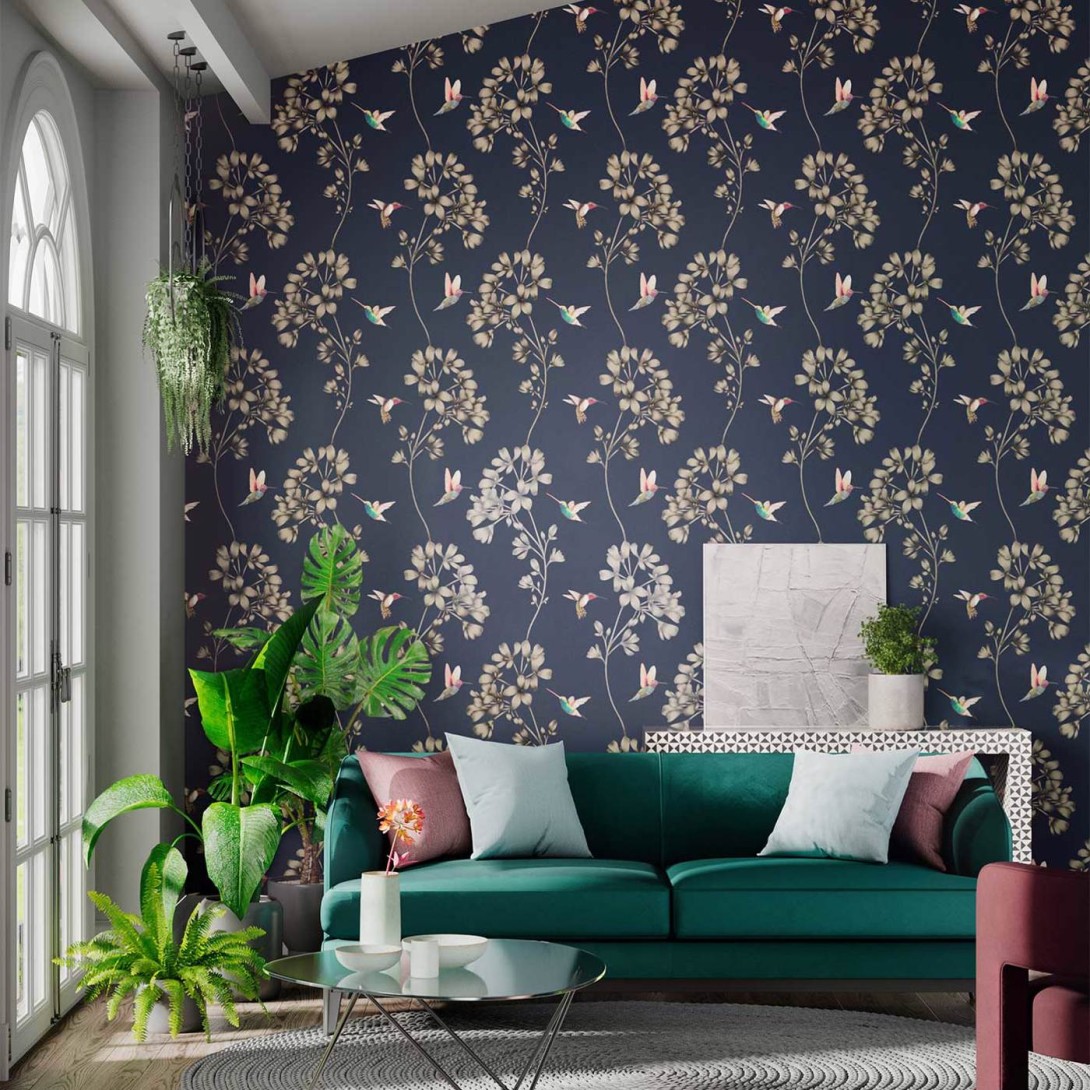 Harlequin 111059 Colour Amazilia Indigo - tapeta w kwiaty i kolibry