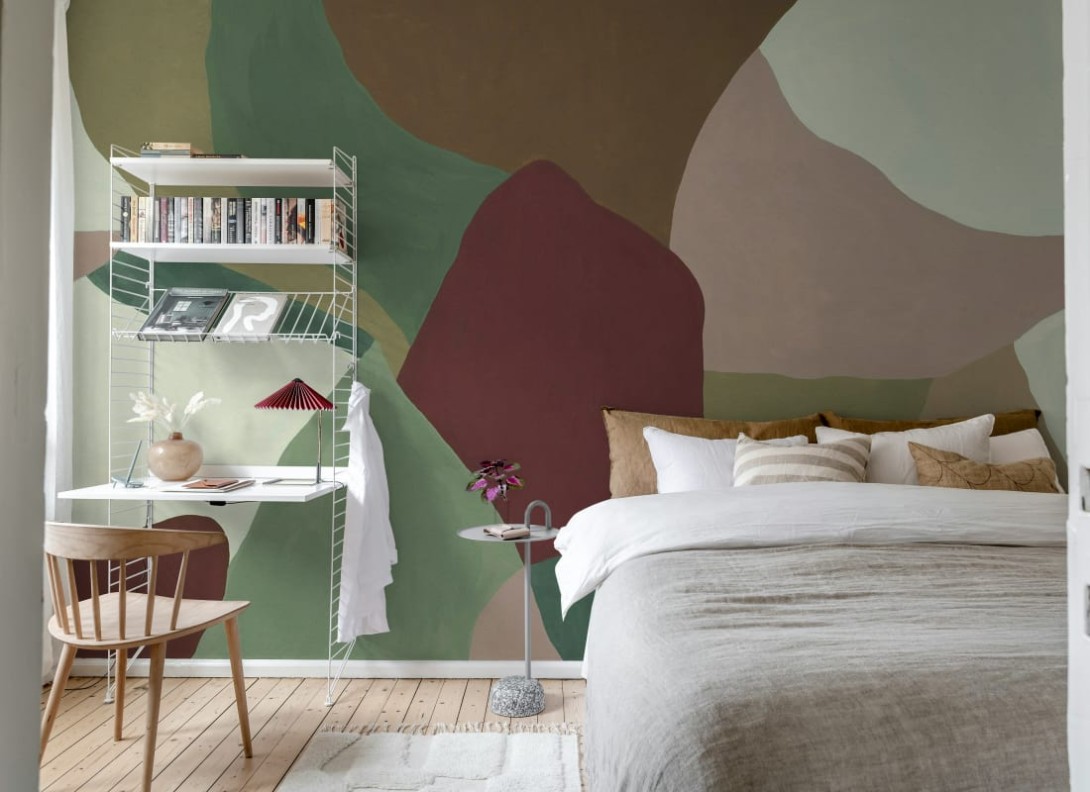 Rebel Walls R21233 Symbolic Abstract Fields Green & Red - mural w abstrakcyjny wzór