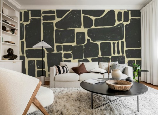 Rebel Walls R20497 Symbolic Block Print Black - mural w abstrakcyjny wzór