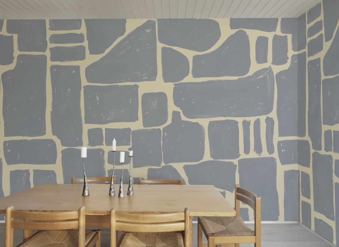 Rebel Walls R20498 Symbolic Block Print Blue & Yellow - mural w abstrakcyjny wzór