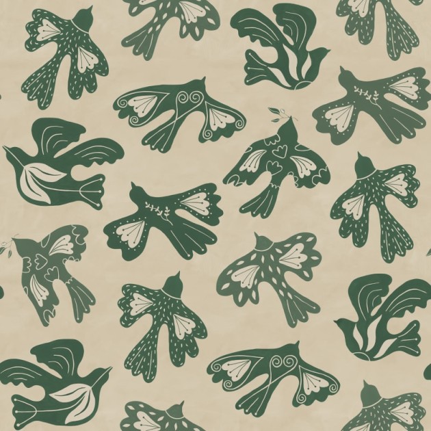 Rebel Walls R20518 Symbolic Dancing Wings Green - mural w ptaki