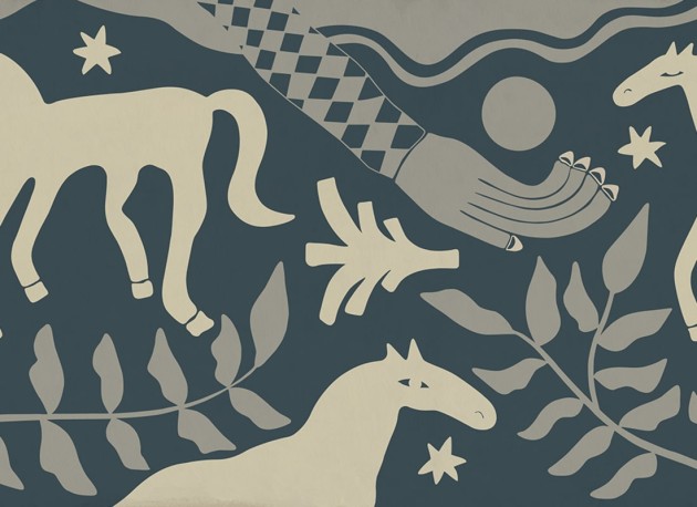 Rebel Walls R20502 Symbolic Emmas Horses Blue - mural w konie