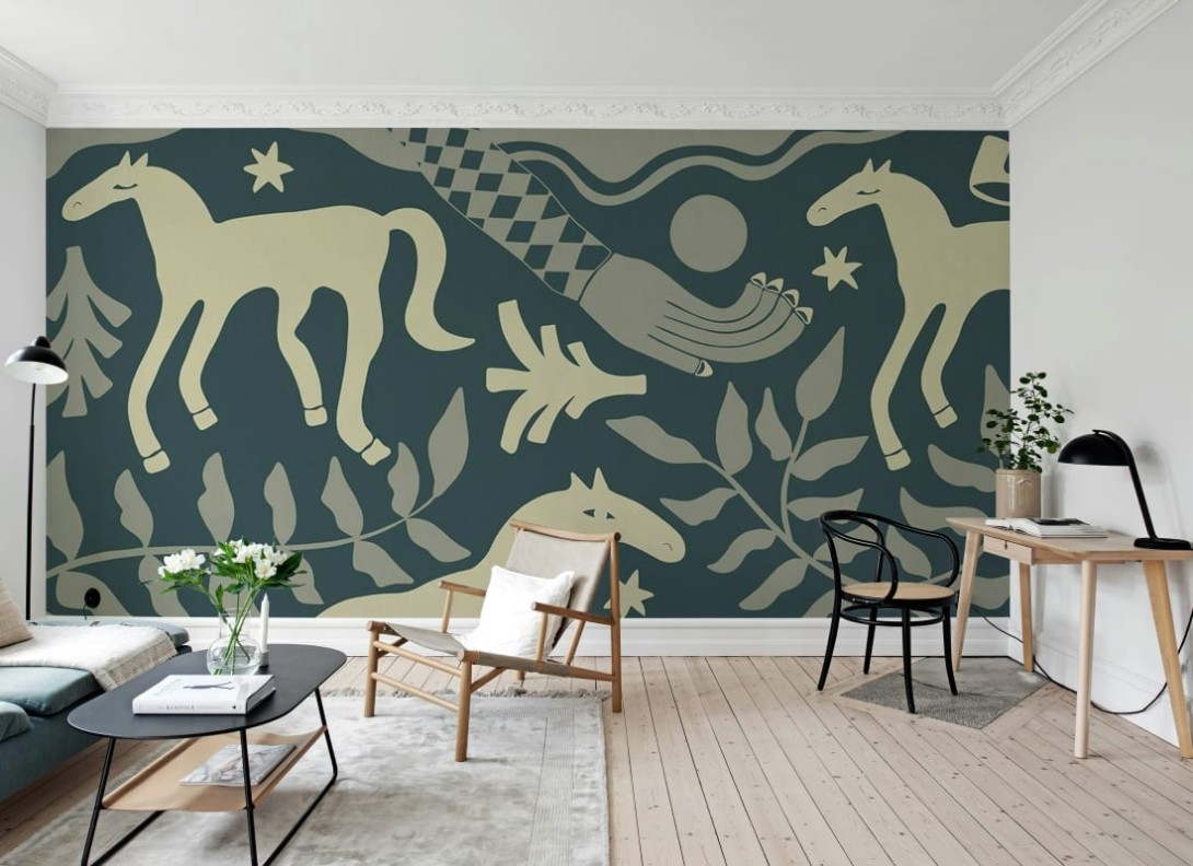 Rebel Walls R20502 Symbolic Emmas Horses Blue - mural w konie