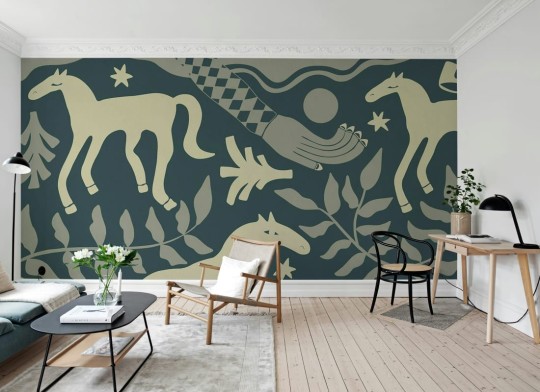 Rebel Walls R20502 Symbolic Emmas Horses Blue - mural w konie