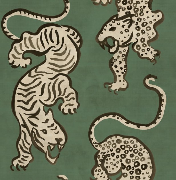 Rebel Walls R21240 Symbolic Ink Tiger Green - mural w tygrysy