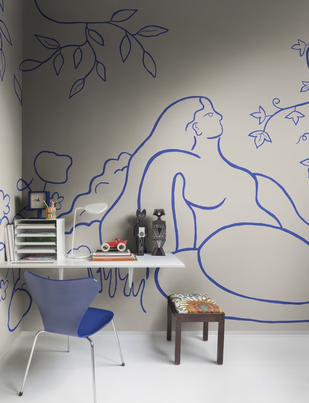 Rebel Walls R21238 Symbolic Lush Lines Light Blue - mural w kobiecą sylwetkę i rośliny