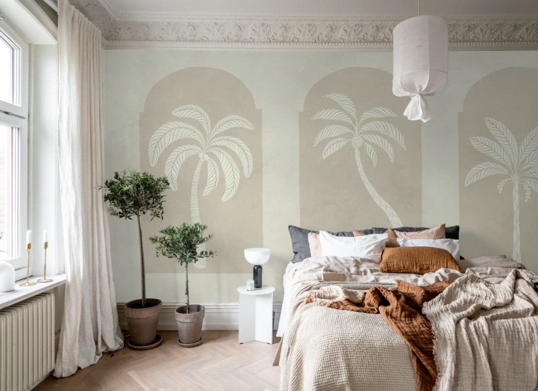 Rebel Walls R21250 Symbolic Palm Arches Beige - mural w łuki i palmy