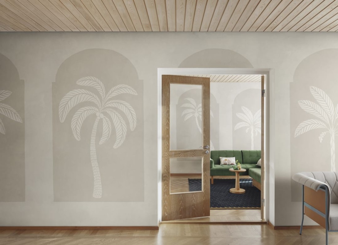 Rebel Walls R21250 Symbolic Palm Arches Beige - mural w łuki i palmy