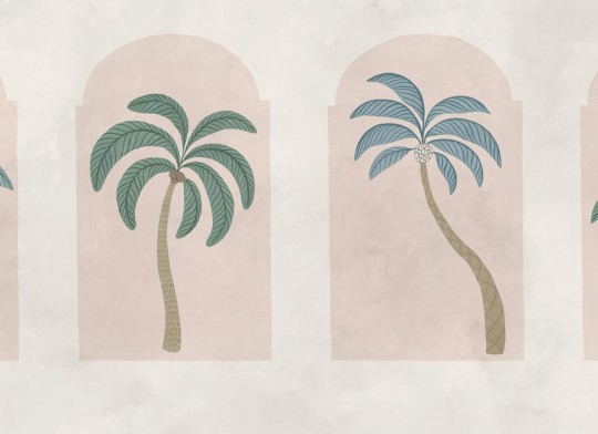 Rebel Walls R21252 Symbolic Palm Arches Green & Pink - mural w łuki i palmy