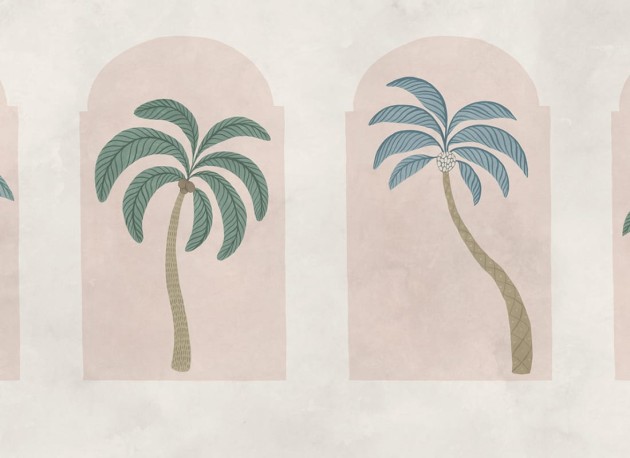 Rebel Walls R21252 Symbolic Palm Arches Green & Pink - mural w łuki i palmy