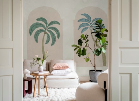 Rebel Walls R21252 Symbolic Palm Arches Green & Pink - mural w łuki i palmy