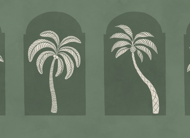 Rebel Walls R21254 Symbolic Palm Arches Green - mural w łuki i palmy