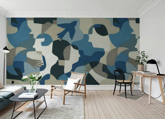 Rebel Walls R21260 Symbolic Silent Conversation Blue - mural w abstrakcyjne kształty