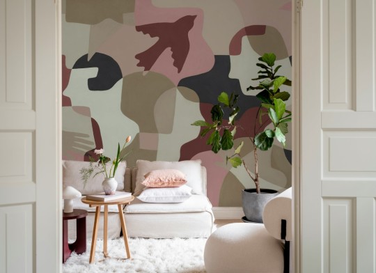 Rebel Walls R21261 Symbolic Silent Conversation Pink & Red - mural w abstrakcyjne kształty